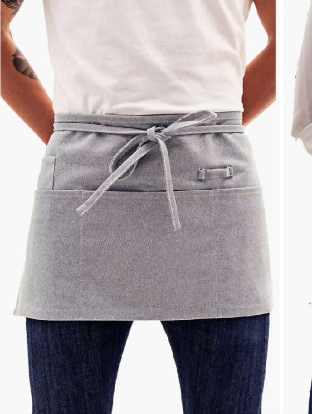 Unbranded Gray Half Apron with Front Pockets and Tie Waist